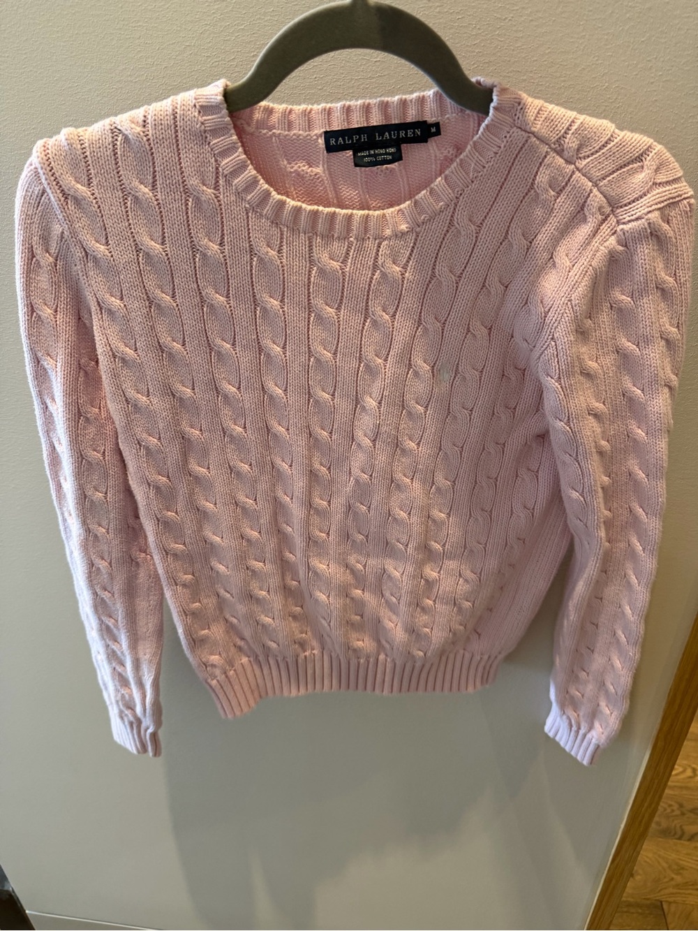 Ralph Lauren Women’s Pale Pink Cable-Knit Crewneck Sweater - Picture 7 of 7